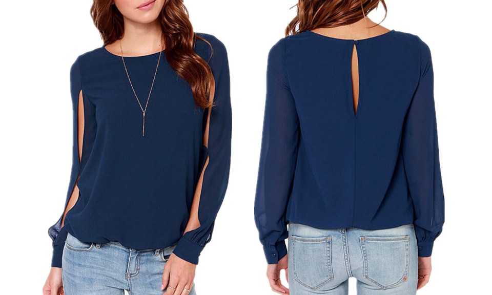 New Autumn Fashion Casual Hollow Out Chiffon Blouse