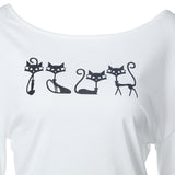 Cat Print Knotted Back White Top - FIREVOGUE