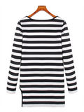 Black and White Striped Long-sleeved T-shirt - WealFeel