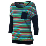 Colorful Stripes Splicing Sleeves Top - FIREVOGUE