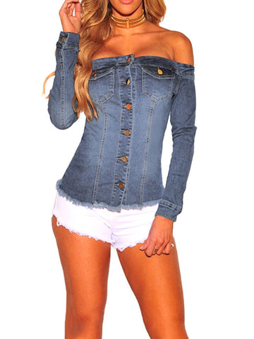 Have Fun Cold Shoulder Denim Shirt