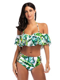 Lotus Leaf Print Two-pieces Bikini Sets