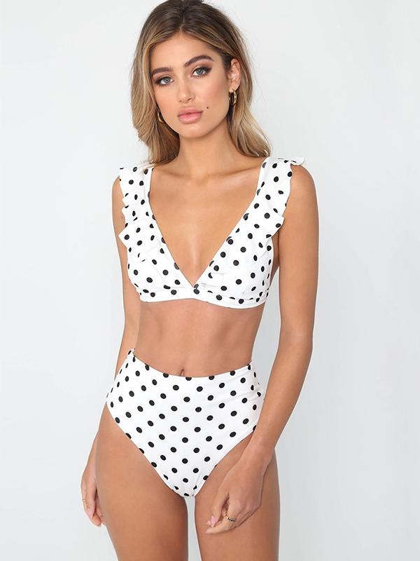 Black or White Dots Deep V-neck Swimsuit