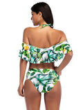 Lotus Leaf Print Two-pieces Bikini Sets
