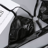 Erotic Tight Black Leather Lingerie Set