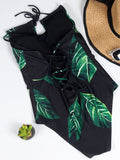 Green Leaf Lace-up Swimsuit