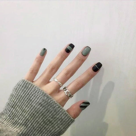 Fabulouse Black&Green False Nails/fake Nails - FIREVOGUE