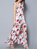 Women's Halter Floral Sleeveless Split Maxi Dress - WealFeel