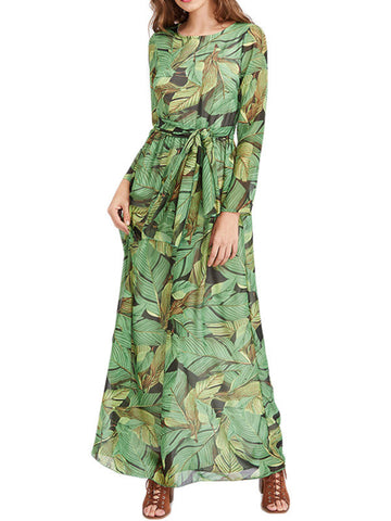 Summer Long Sleeve Green Maxi Dresses