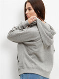 Pure Gray Zipper Front Hooded Sweatshirt With Pocket - WealFeel