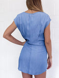 Chic Short Sleeve Denim Mini Dress - WealFeel