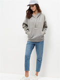 Pure Gray Zipper Front Hooded Sweatshirt With Pocket - WealFeel