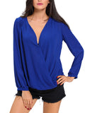 Sexy V-neck Hollow Out Back Chiffon Top - WealFeel