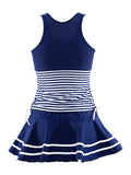 Sailor Style Striped Pleated Skirt Swimsuit