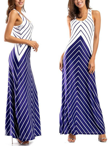 Women Sleeveless Stripe Maxi Dress – FIREVOGUE