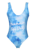 Blue One-piece Letter printing swimsuit