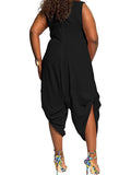 Plus Size Solid Shawl Collar Jumpsuits