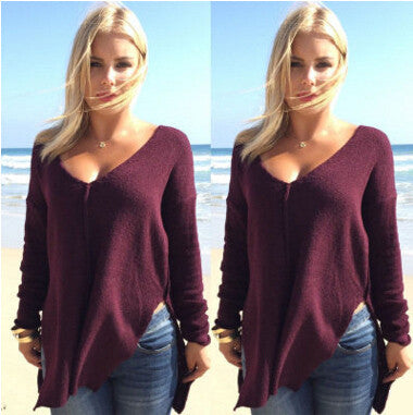 V-neck Loose Long-sleeved Sweatshirt - FIREVOGUE