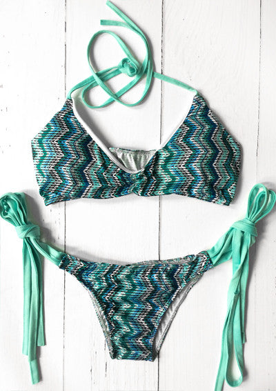 Heat Wave Green Printed Bikini Sets - FIREVOGUE